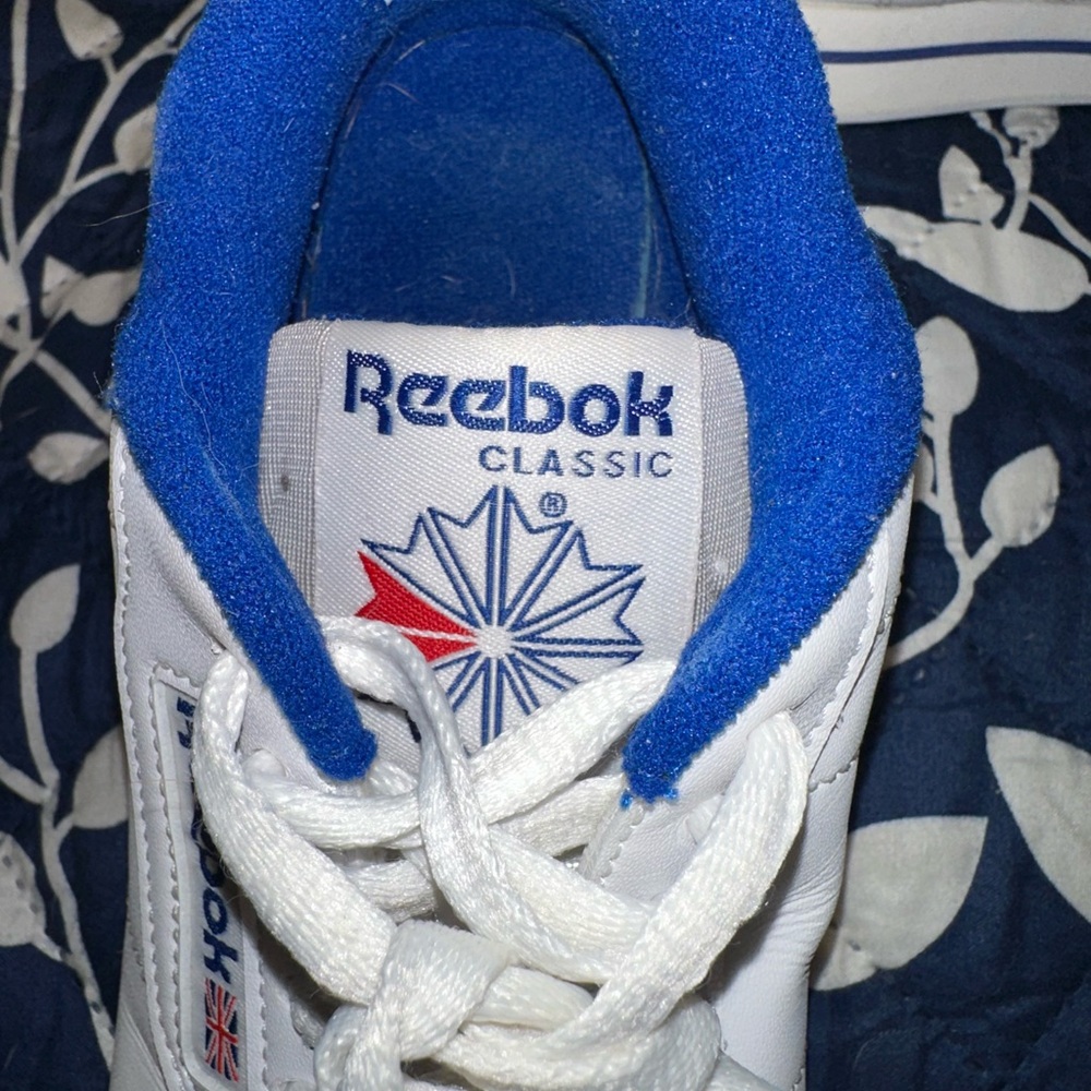 Reebok Classic White and Blue Sneakers 5.5